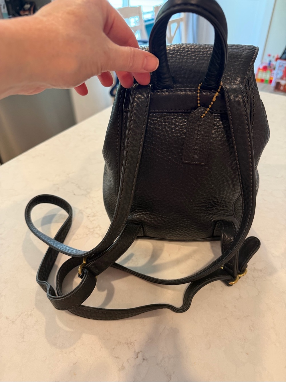 Coach Vintage Black Leather Drawstring Backpack Style 4925 - Picture 2 of 10